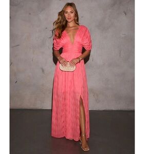Vici Harvest Nights Plisse Empire Maxi Dress coral